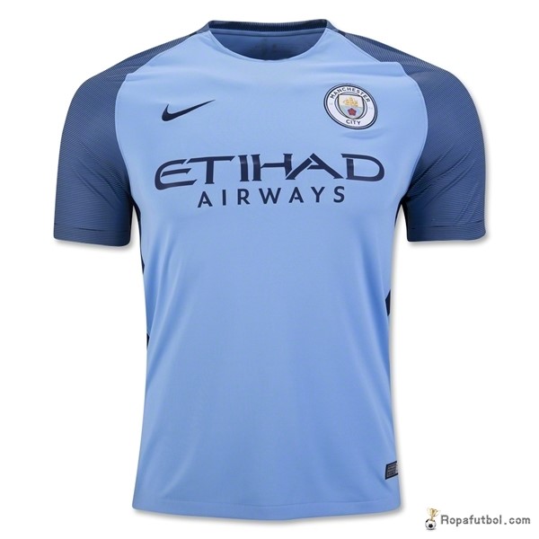 Camiseta Manchester City Replica Primera Ropa 2016/17 Azul